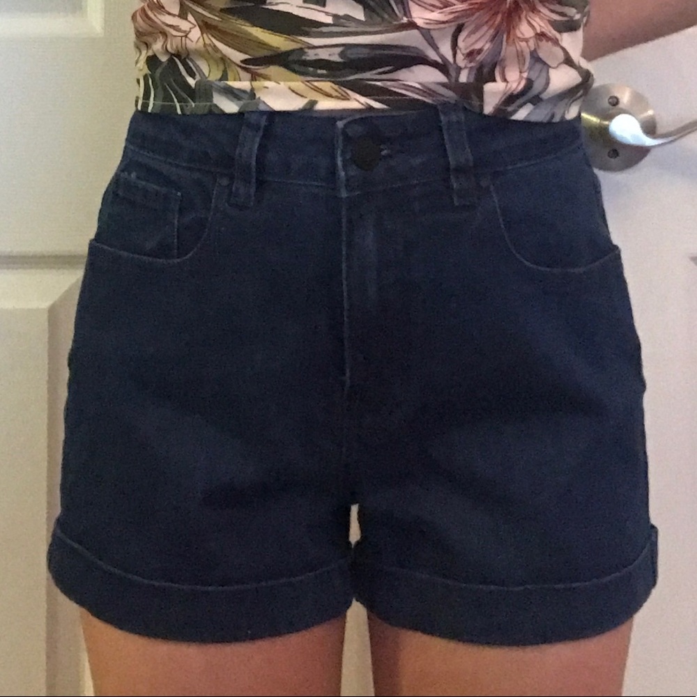 Dark blue high-waisted jean shorts